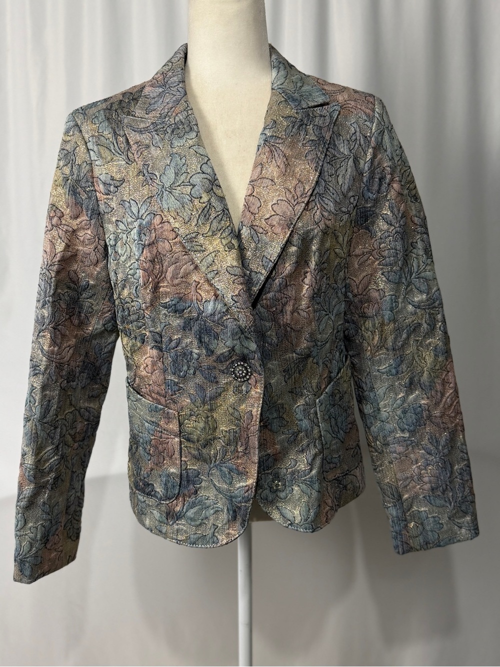 Alberto Makali Vintage Metallic Floral Brocade Blazer Jacket Sz 12